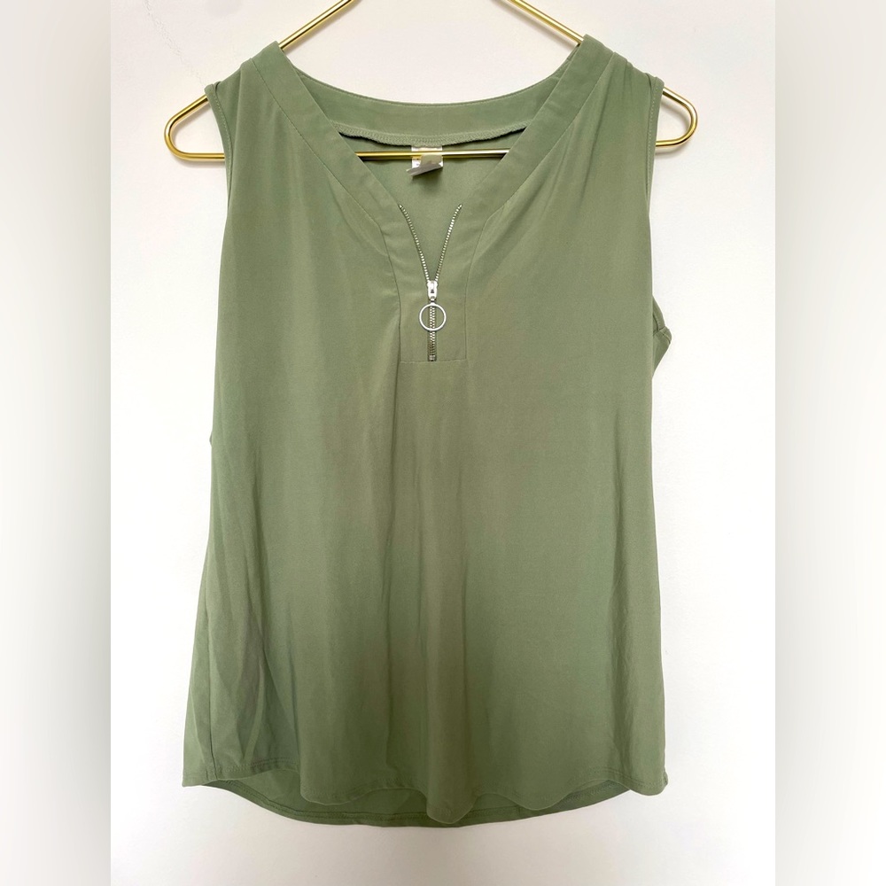 Y2K Vibes! PerSeption Light Green Tank Top with Front Half Zip Size Small